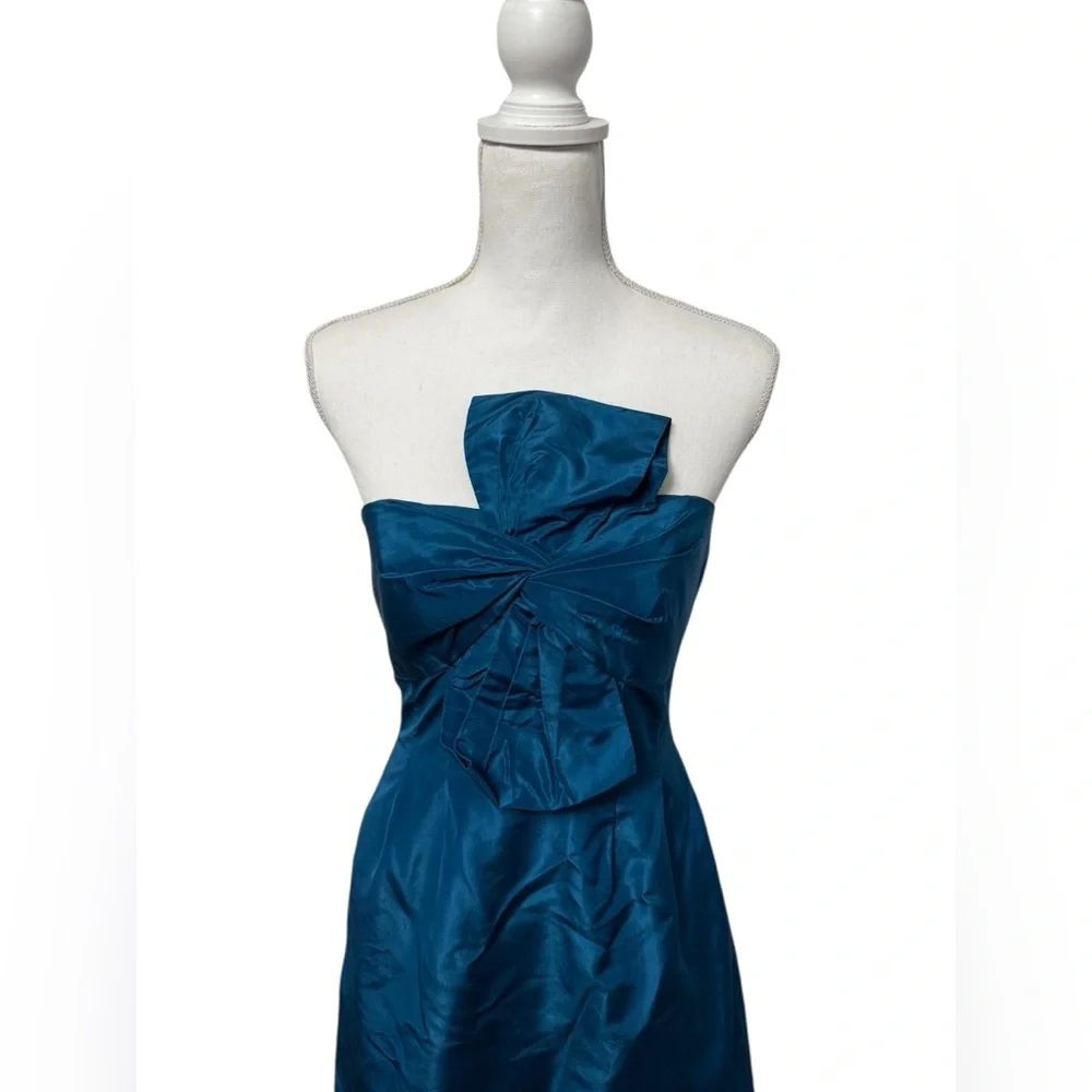 Vintage J Crew Silk Taffeta Bow Monde Strapless Classic Formal Mini Dress Blue 2